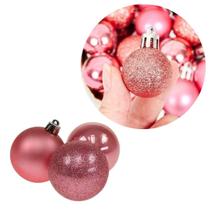 Kit 15 Bolas de Natal Rosa 3cm Texturas Mistas Fosca, Glitter e Brilho Premium