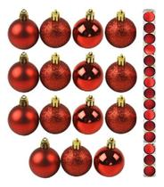 Kit 15 Bolinhas 4cm Natal Enfeite Mista Fosca Lisa Glitter Vermelho