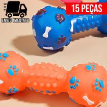 Kit 15 Brinquedo para Cachorro Mordedor Halteres de Borracha Osso Pet Cães com Apito