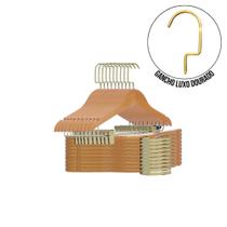 Kit 15 Cabides de Madeira Luxo Dourado Elegância e Resistência