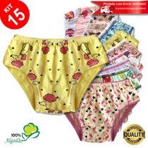 Kit 15 Calcinhas Infantil Algodão Estampada Elástico Menina
