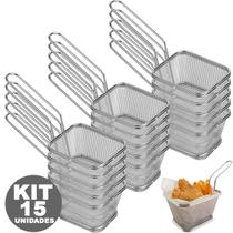 Kit 15 Cesto Multiuso Para Cozinha Servir Porções Batata Frita Nuggets Aço Inox Reforçado