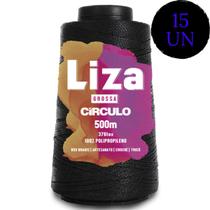 Kit 15 Cones Liza Grossa Cor Preta 500 Metros Círculo Trança de Cabelo e Crochê