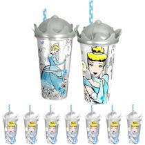 Kit 15 Copos 500ml Estampa Cinderela Princesa com Canudo e Tampa Coroa Kit 15 Copos 500ml Estampa Cinderela Princesa com Canudo e Tampa Coroa