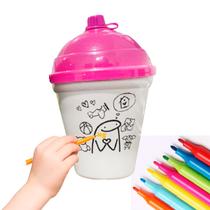 Kit 15 Copos Infantil Magico Para Colorir com Tampa 260ml