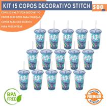 Kit 15 Copos Stitch 500ml Filme Personalizado Com Tampa e canudo Bpa Free Disney Lembrancinha Festa Kit 15 Copos Stitch 500ml Filme Personalizado Com Tampa e canudo Bpa Free Disney Lembrancinha Festa