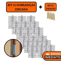 Kit 15 Dobradiças Zincada Com Parafuso Para Porta De Madeira 6,4cm Kit 15 Dobradiças Zincada Com Parafuso Para Porta De Madeira 6,4cm