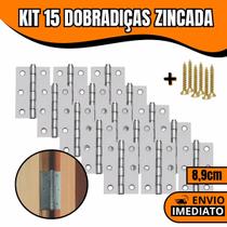 Kit 15 Dobradiças Zincada Para Porta De Madeira 8,9cm Kit 15 Dobradiças Zincada Para Porta De Madeira 8,9cm