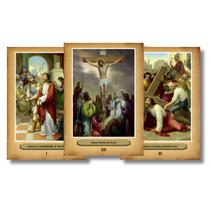 Kit 15 Estações Via Sacra Jesus Cristo Placa Decorativa Tam. 21x29,7cm em MDF