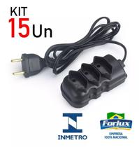 Kit 15 Extensão Elétrica 3 Tomadas 10 Metros Bipolar Preta Bivolt 10A