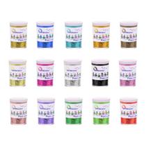 Kit 15 Glitter Escolar PVC Metálico Pote 3g Lantecor Purpurina Brilho em Pó Unhas Artesanato