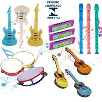 Kit 15 Instrumentos Musicais Infantil Violão Guitarra Flauta Gaita Pandeiro Dia das Crianças Natal Brinquedo