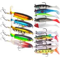 Kit 15 iscas Artificiais Hélice, soft shad realista top