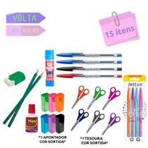 Kit 15 itens Volta às Aulas Escritório Faculdade Papelaria