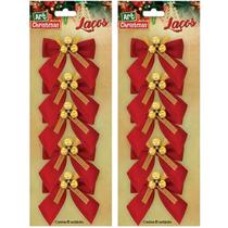 Kit 15 Laços De Bolinhas 9cm Decoração Natalina Brilhante Kit 15 Laços De Bolinhas 9cm Decoração Natalina Brilhante