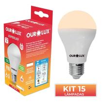 Kit 15 Lâmpada Led Bulbo 9w Branco Quente (3000k) - Ourolux