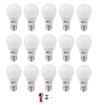 Kit 15 Lâmpadas Led Bulbo 9W Bivolt Branca Fria 6500K MBLED