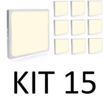 Kit 15 Painel Plafon Luminária Led 12w Quadrado Sobrepor Branco Quente Iluminação Decoração