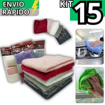 Kit 15 Pano Flanela 30X30CM Toalha Microfibra Limpeza Carro Vidros Cozinha Limpeza Geral Multiuso