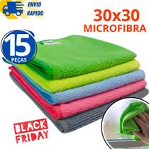 Kit 15 Pano Flanela 30X30CM Toalha Microfibra Limpeza Carro Vidros Cozinha Limpeza Geral Multiuso