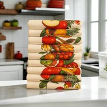 Kit 15 Panos De Prato Crú Extra Rústico Coleção Frutas Decoração Algodão Sofisticado Pano Rústico