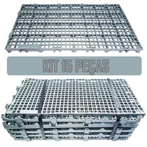 Kit 15 Pç Pallet Estrado Plástico 2,5 x 25x50 Cinza Multiuso - SNM PLÁSTICOS