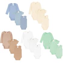 Kit 15 peças Roupa Bebê 5 Body Manga Longa 5 Body Manga Curta 5 Regata Liso Canelado Kit 15 peças Roupa Bebê 5 Body Manga Longa 5 Body Manga Curta 5 Regata Liso Canelado
