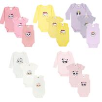 Kit 15 peças Roupa Bebê Enxoval Body Manga Longa Curta Regata e Estampa Bichinhos Canelado