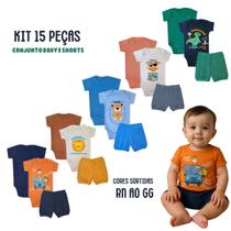 Kit 15 peças Trijunto Roupa Bebê Body manga Curta Shorts com Punhos Menino Menina Algodão c elastano Enxoval Atacado RN aoGG Kit 15 peças Trijunto Roupa Bebê Body manga Curta Shorts com Punhos Menino Menina Algodão c elastano Enxoval Atacado RN aoGG