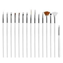 Kit 15 Pincéis Decoração de Unhas Gel Nail Art Branco