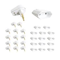 Kit 15 Plug Macho Gigante 2 Pinos 2P + Tomada Fêmea 10A Branca - Ilumi