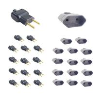 Kit 15 Plugue Macho 2 Pinos 2P + Tomada Fêmea 10A Preto - Ilumi