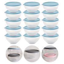 Kit 15 Pote de Plástico Hermético 250ml Marmita C/ Tampa Bowl Redondo Tijela Vasilha Alimentos