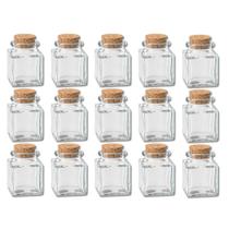 Kit 15 Pote Vidro Com Tampa Rolha Cortiça Quadrado 30Ml