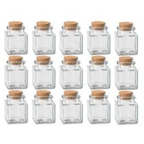 Kit 15 Pote Vidro Com Tampa Rolha Cortiça Quadrado 30Ml