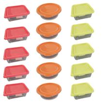 Kit 15 Potes c/ Tampa Colorida Mantimentos Condimentos Armario Cozinha