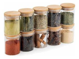 Kit 15 Potes Hérmeticos Organizador de Alimentos Com Tampa de Bambu 200ml Kit 15 Potes Hérmeticos Organizador de Alimentos Com Tampa de Bambu 200ml