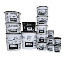 Kit 15 Potes Plásticos Porta Mantimentos e Condimentos Black