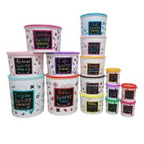 Kit 15 Potes Plásticos Porta Mantimentos e Condimentos coloridos