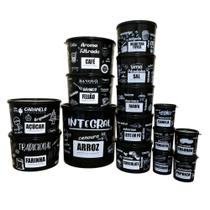 Kit 15 Potes Plásticos Porta Mantimentos e Condimentos Pretos