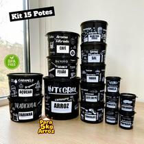 Kit 15 Potes Plásticos Porta Mantimentos e Condimentos Pretos