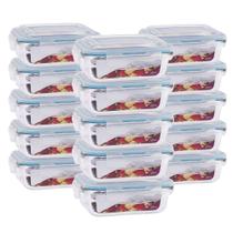 KIT 15 Potes Vidro Herméticos Retangular 370ml Azul