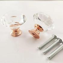 Kit 15 Puxadores Pegador Cristal 40mm Porta Gaveta Rose Gold