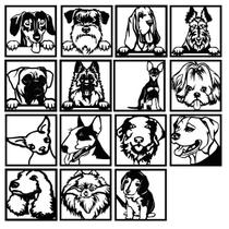 Kit 15 Quadrinhos Vazados Novos Cachorros Raças Diversas MDF Pet Dog Escultura Animais Preto