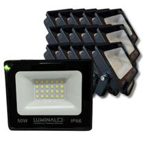 Kit 15 Refletor 50w Bivolt Iluminação Carcaça Preto Ip 66 Resistente Baixo Consumo Elétrico