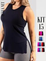 Kit 15 Regatas Básicas Para Academia Lindas Cores Camiseta Cumprida Tapa Bumbum Fitness - Multicolorido - P