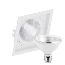 Kit 15 Spot Embutir Quadrado Recuado Par30 Branco + Lâmpada Led 10w 2700k