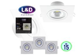 Kit 15 Spot LED Luminária Cob Quadrado 3w Branco Frio Casa Quarto L&D 0174