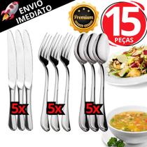 Kit 15 Talheres Inox Premium Garfo Faca E Colher Talher Para Refeição Lanchonete Restaurante Buffet