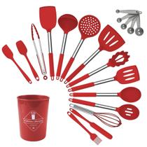 Kit 15 Utensílios De Cozinha Com Cabo De Inox E Silicone